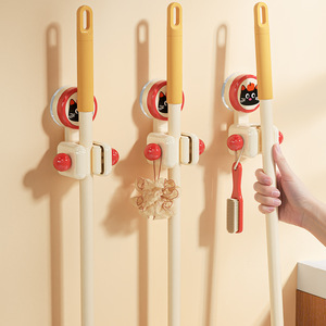 Suction Cup Mop <b>Clip</b> Wall Mounted Bathroom Storage Holder With Single <b>Hook</b> Durable Plastic Round Design - Product Image 2