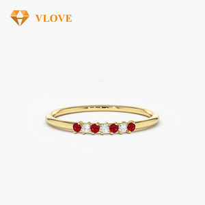 Vlove เครื่องประดับแต่งงานทองคำแท้แหวนเพชรทับทิมสีฟ้าส่วนบุคคลทอง14K วงเพชรที่สวยงาม7ชิ้น - Product Image 2