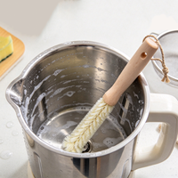 Brosse de nettoyage en gros à long manche en bois, poils en nylon flexibles, pour bouteilles d'eau et biberons
