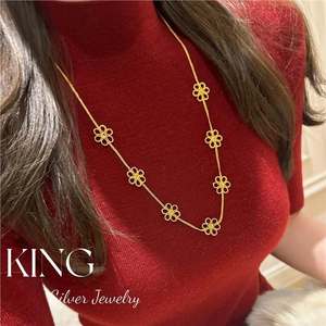 สร้อยคอรูปดอกไม้เงินแท้ King Silver Jewelry S925 เงินสเตอร์ลิง หกกลีบ สไตล์เรโทรคลาสสิก สร้อยคอสำหรับผู้หญิง ของขวัญสำหรับใช้ในชีวิตประจำวัน - Product Image 5