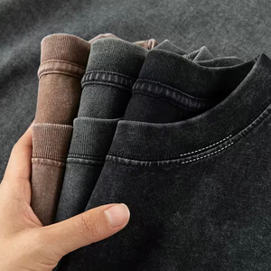 T-shirts à manches courtes imprimés surdimensionnés en coton lourd 230g, effet délavé vintage, personnalisés, pour hommes, en tissu tricoté, grandes tailles, OEM - Product Image 2