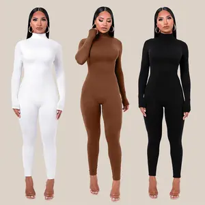 Custom LOGO Fall Solid Long Sleeves yoga Rompers Women Ladies jogging wear 2024 new style One Piece stretch bodycon Jumpsuit