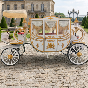 2026 Chariot de balade électrique sans chevaux, style Victoria, luxueux, royal, blanc et doré, pour la visite des sites, modèle « Carrosse de la Reine » - Product Image 1