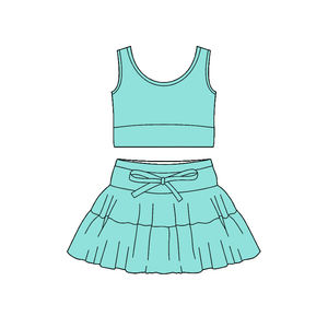 Custom Solid Color Casual ODM Athletic Wear Pattern Yoga Kids Girls Sports Vest Shorts Liner Skirts Sets Fashion <b>Sister</b> Tennis - Product Image 5