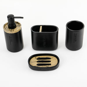 Juego de baño moderno ecológico de 4 piezas, dispensador de jabón de poliresina decorativo, soporte para cepillo de dientes, vaso, jabonera para Baño - Product Image 6