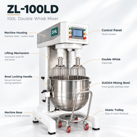 Mixer Telur Planetary Ganda 100L, Mesin Pengocok Krim Kue Komersial, Mixer Makanan Otomatis dengan Pengangkat Mangkuk dan Dua Pengocok