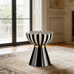 Mesa de Centro Moderna de Fibra de Vidrio, Diseño de Rayas Blancas y Negras, Redonda, para Sala de Estar, Hotel, Decoración del Hogar - Product Image 3