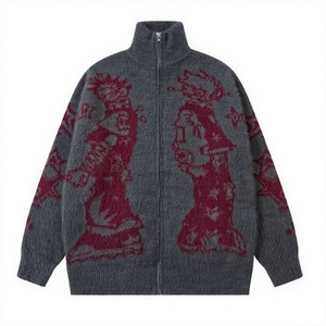 Suéter de Punto Personalizado con Logotipo OEM, Cuello Medio, Informal, con Diseño de Dibujos Animados, Suéter Holgado para Hombre, Chaqueta con <span class=keywords><strong>Cremallera</strong></span> - Product Image 2