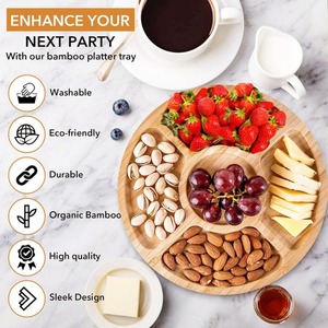 Bandeja de Servir Redonda de Bambú con 5 Compartimentos <span class=keywords><strong>para</strong></span> Dulces, Aperitivos, Frutos Secos - Product Image 3