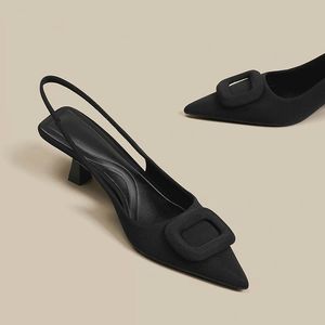 Sandalias de Mujer para Primavera/Verano, Diseño de Punta Puntiaguda, Tacón Bajo, Estilo Stiletto, Deslizables, de PU, Cómodas, Sexys, Elegantes y de Lujo - Product Image 2