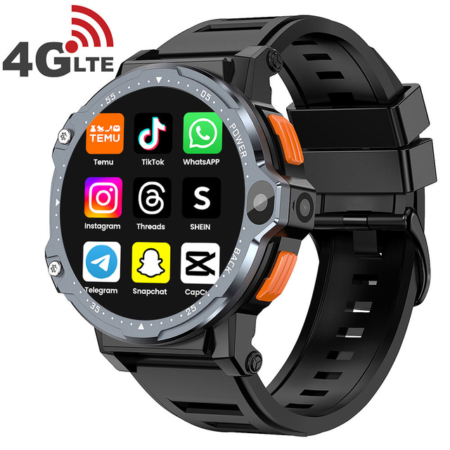 PG999 Men's Round Smartwatch with 4G Sim Card Android Phone Features GPS Navigation WIFI Video Camera Compass Waterproof (IP67)