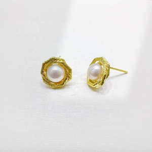 custom plata 925 sterling silver summer new korean <b>earring</b> wholesale <b>fine</b> gold plated geometric elegant pearl <b>earrings</b> for girls - Product Image 2
