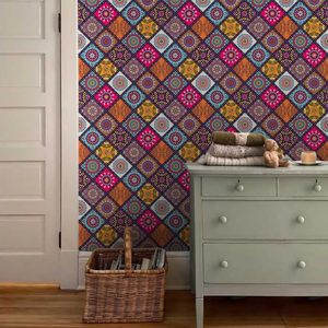 Papel tapiz neutro de granja bohemio étnico, papel de Contacto autoadhesivo a cuadros coloridos, murales de pared de decoración para el hogar fáciles de despegar - Product Image 2