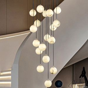 โคมไฟระย้าลอฟท์เพดานสูง LED, โคมระย้าสไตล์ลอฟท์เพดานทำจากทองเหลืองสุดสร้างสรรค์พร้อมไฟห้อยสำหรับบันได - Product Image 4