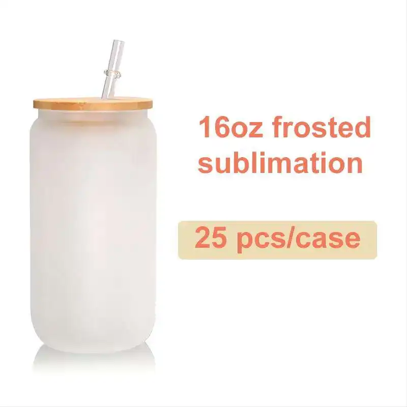 USA Warehouse stocked 12oz 16oz Clear Frosted Sublimation Blanks Glass Mason Jar Beer Can Glass Cup With Bamboo Lid And Straw