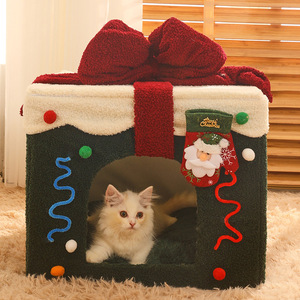 Hot Christmas Gift Box Short <b>Plush</b> Velvet Bed House Nest Comfortable Luxury Pet - Product Image 2