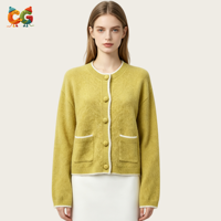 Cardigan en laine à col rond et poches plaquées pour femme, coupe ample, manches longues, couleur unie, style décontracté, vente directe usine CG, fournisseur pour femmes