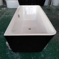 Baignoire autoportante en acrylique blanc et noir, bain à bulles d'air, massage CE, mur carré contre l'intérieur, spa, bain autoportant