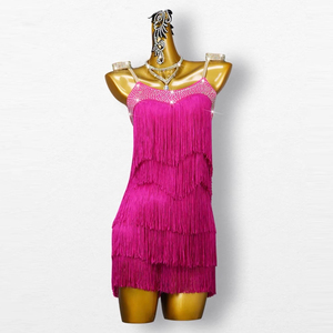 Costume de <span class=keywords><strong>danse</strong></span> latine en spandex à franges, robe de compétition de <span class=keywords><strong>danse</strong></span> de salon professionnelle avec strass - Product Image 6