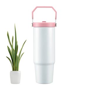 Vaso Térmico de Acero Inoxidable de Doble Pared de 30 oz, Antiderrames, para Viajes, Auto, Vehículo, con Asa y Pajita - Product Image 3