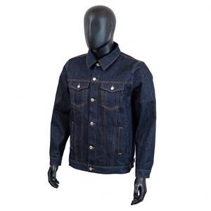 Veste en denim classique à ourlet brut, logo en relief, coton lourd de 11 à 15 oz, personnalisée par TOPSHOW Designer pour hommes - Product Image 1
