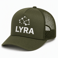 Casquette Trucker 5 Panneaux Olive à Profil Élevé avec Visière Courbe et Broderie Constellation