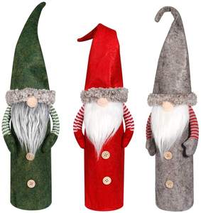 Tenues de bouteille en feutre de gnome nordique avec chapeaux incurvés manches rayées boutons en bois <span class=keywords><strong>barbe</strong></span> en peluche vacances noël couvre-bouteilles de vin - Product Image 1