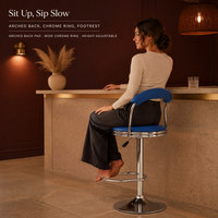 Tabouret de bar pivotant en cuir PU bleu, hauteur réglable, dossier incurvé, chaise de bar chromée