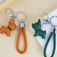 Porte-clés Bouledogue Français 3D de Haute Qualité, Mignon Dessin Animé en Résine, avec Sangle en Cuir Tressé, Pendentif de Sac, Cadeau