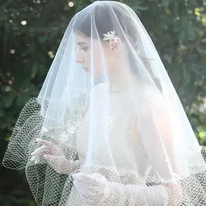 Фата свадебная с кружевными краями, длинный головной убор из тюля, белый цвет, для невесты