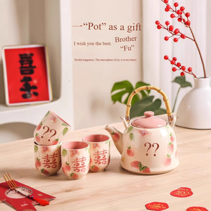 Juego de tetera con taza de cerámica para uso doméstico, regalo de boda de compromiso para novia, artículos de té completos - Product Image 3