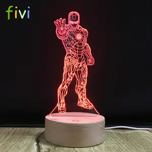 LED Siêu Anh Hùng 3D Illusion Quang Thông Minh 7 Màu Sắc Ánh Sáng Ban Đêm Bảng Đèn Với USB Cáp Điện Ironman Gỗ Đèn