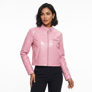 High Quality Genuine Leather Women's Autumn/Winter Soft Patent Leather Jacket Lining <b>Zipper</b> Closure Streetwear Leather Jacket - Product Image 3