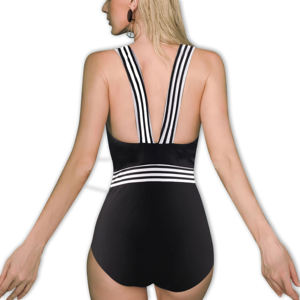 Bikini amincissant chic pour femme maillots de bain noir blanc dos nu protection UV Spandex/Nylon maillot de bain à séchage rapide élégance sculptée - Product Image 2