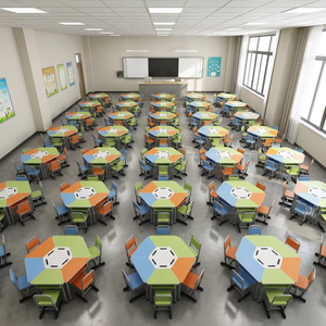 Muebles escolares, mesa <span class=keywords><strong>de</strong></span> entrenamiento hexagonal plegable y silla, escritorio y silla plegables trapezoidales móviles para estudiantes <span class=keywords><strong>de</strong></span> primaria - Product Image 4