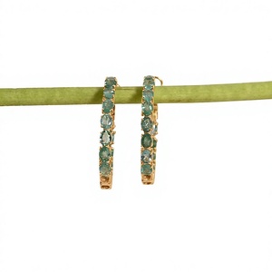 Natural Emerald <b>Hoop</b> <b>Earrings</b> 925 Sterling <b>Silver</b> & 14K <b>Solid</b> Gold Fine Jewelry OEM ODM Wholesale Supplier - Product Image 1