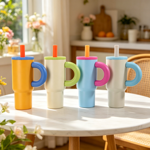 Stainless Steel Tumbler <b>With</b> <b>Straw</b> 25oz/40oz Vacuum Insulated Travel Mug Modern Design Colorful Handle - Product Image 4