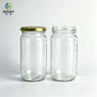 Pot en verre transparent de 300 ml, haut et droit, légèrement arrondi, avec col à vis, pour miel, confiture, sauce chili, emballage alimentaire