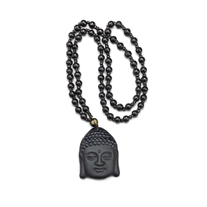 Pendentif Visage de Bouddha en Obsidienne Noire avec Mala de Perles d'Obsidienne – Un Symbole de Paix, de Protection et de Prospérité – Pierre Précieuse - Product Image 2