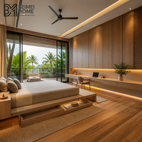 Lit Tatami Moderne Tropical Sur Mesure de Singapour avec Armoire en Teck à Persiennes Intégrée pour Suite Penthouse