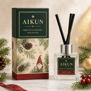Aikun Pine Balsam Dark Square Glass Natural Rattan <b>Christmas</b> <b>Tree</b> Reed Diffuser Gift Set with Green Box for Holiday Gifts - Product Image 4