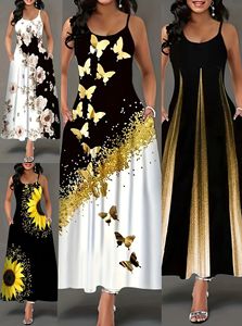 Abito Monospalla Senza <span class=keywords><strong>Maniche</strong></span> Morbido e Lungo per Donna Casual con Stampa Floreale Elegante e Lussuoso per Ufficio e Feste - Product Image 2