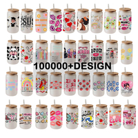 Transferts sérigraphiés personnalisés en gros, autocollants imperméables pour gobelets UV de 16 oz, transferts UV pour gobelets en verre de 16 oz
