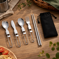 Opvouwbare RVS Campingbestekset Lepel Vork Mes Spork Eetstokjes met Reistasje