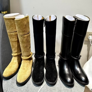 Otoño Invierno mujer nuevas botas clásicas zapatos de diseñador de lujo señoras cuero de vaca hasta la rodilla plataforma hebilla botas - Product Image 1