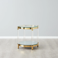 Table d'appoint en or de luxe moderne avec plateau en verre trempé, cadre en acier inoxydable, table basse en acrylique pour salon ou coin canapé