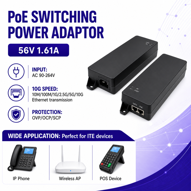 10/100/1000Mbps Gigabit Poe Power Adapter Supply IEEE 802.3af/at/bt Active 35W 90W 56V Poe Injector for CCTV Camera Wireless AP