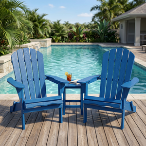 Chaise Adirondack en bois pour l'extérieur, le jardin, la terrasse, chaise longue pliante en bois massif, chaise de plage bleue pour la détente dans la cour - Product Image 3