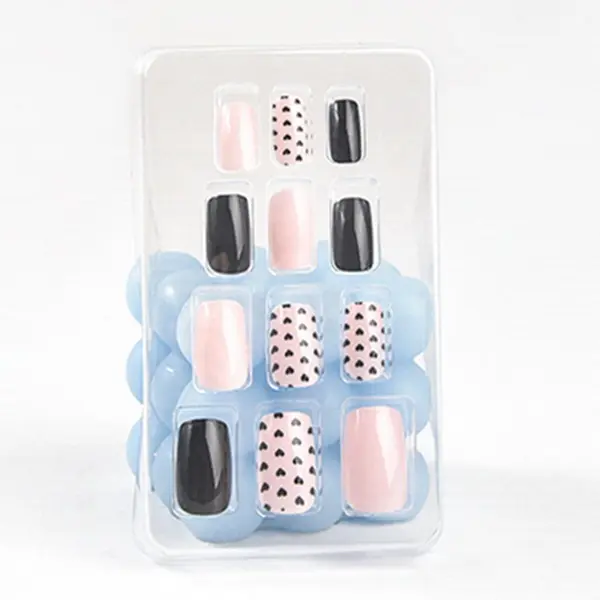 Hot Selling Short Square White Fa-ke Nail Patches Nude Powder Small Flower Nail Art Finished Wearable Nail Pieces Removable