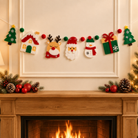 Guirlande de Noël en non-tissé et feutre 150 mm x 3 m, motif chapeau vert, pour décoration suspendue maison, fête, salle de classe, vitrine